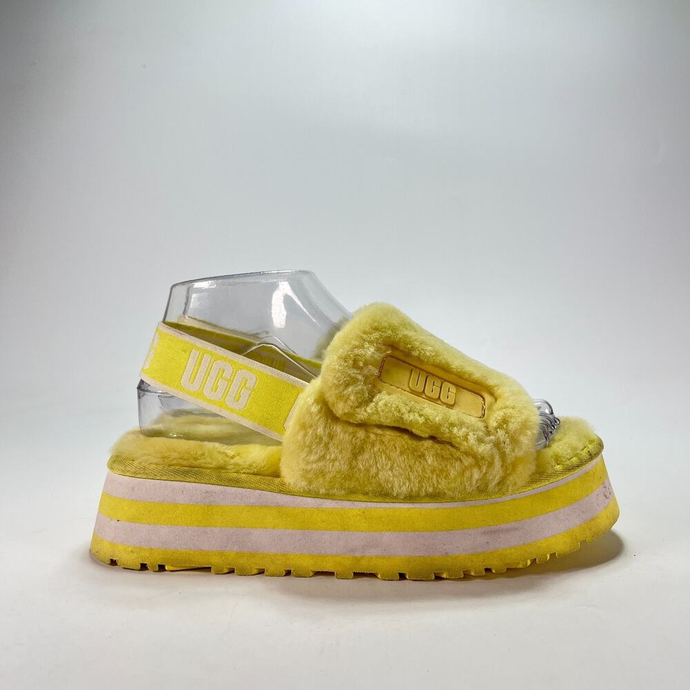 UGG Disco Slide Bright Yellow Slip On Open Toe Platform Sandals Women's Size 7